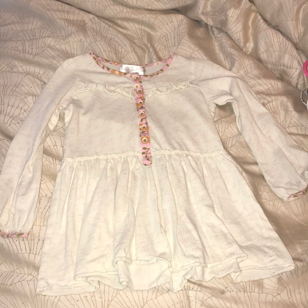 White dress with pink music notes + ruffle stripe